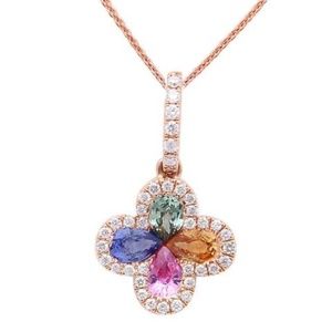 rose gold multi gemstone and diamond pendant